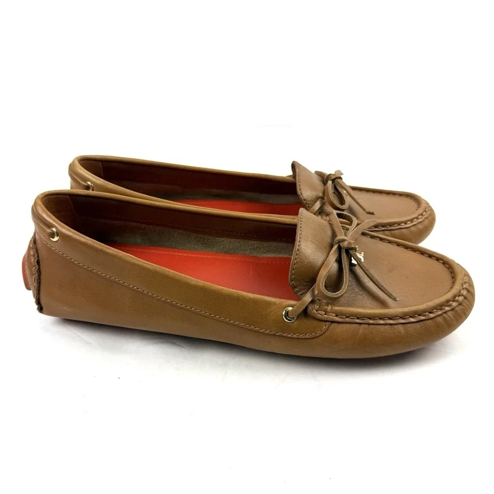 Tory Burch Ashby Shoes 7.5 Brown Soft‎ Leather Driving Moccasin Gold T Womens